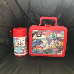 VTG Vintage 1996 Red Coca Cola Polar Bear Log Flume Aladdin Lunch Box and Thermo